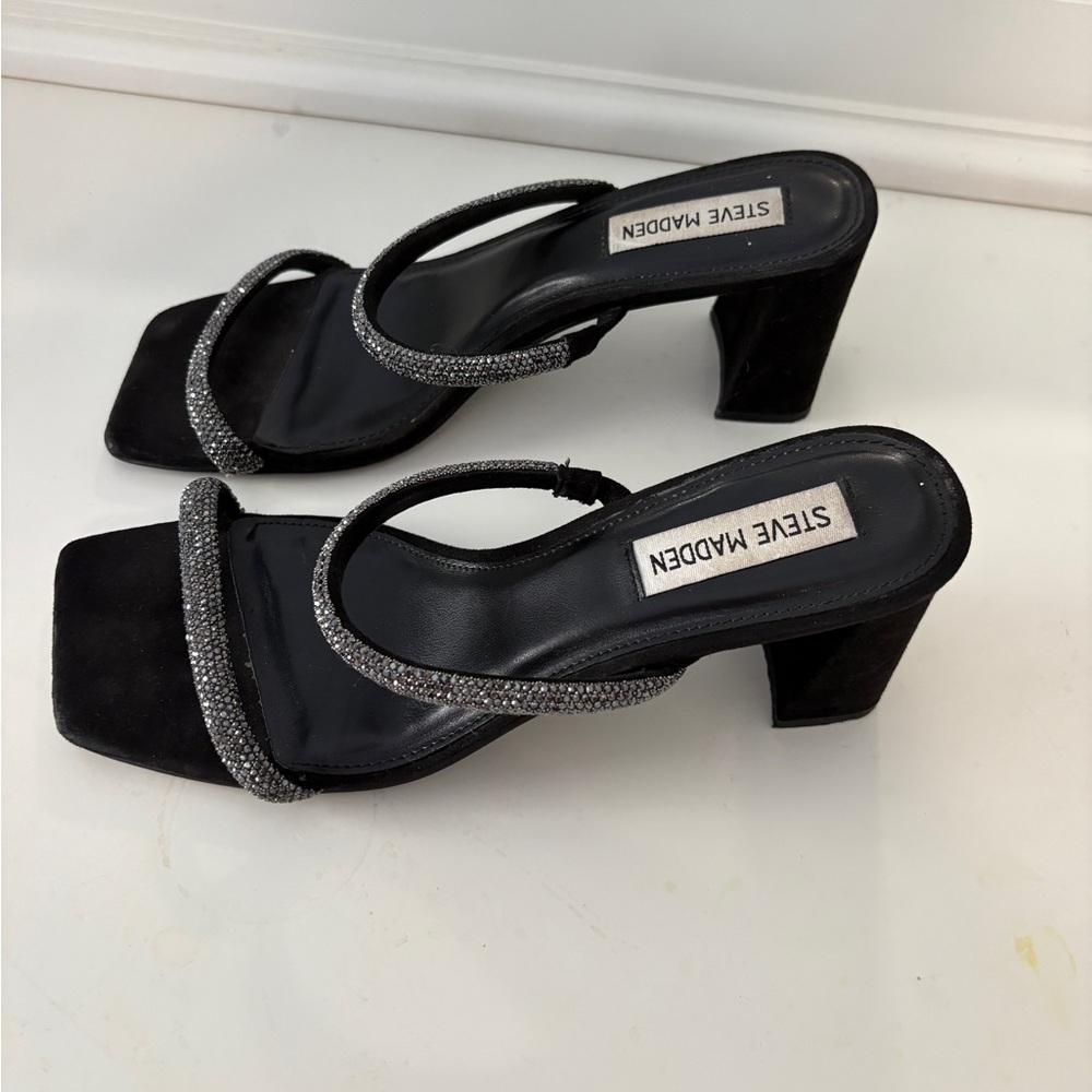 Steve Madden black rhinestone sparkle block heels